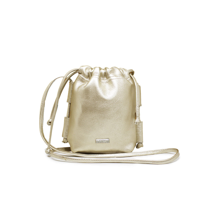 Bag Phone feminina de couro champanhe Simone