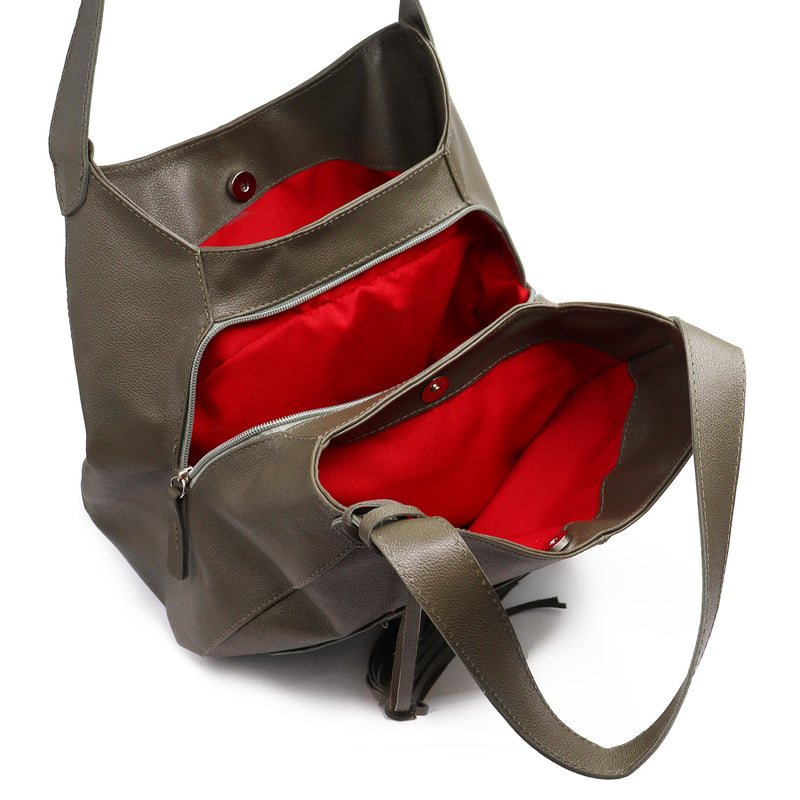 Bolsa shopping feminina de couro verde militar Rebeca