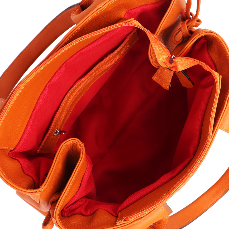 Bolsa feminina shopping de couro laranja Aurora