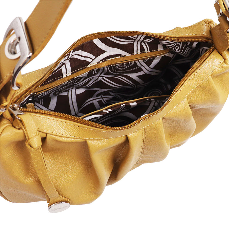 Bolsa feminina de couro amarelo manteiga Rebeca