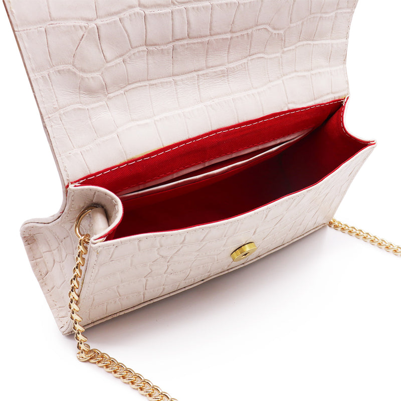 Bolsa de couro croco off white feminina Kamila