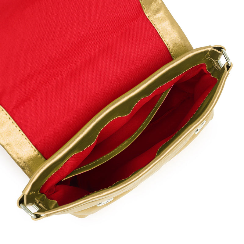 Bolsa feminina de couro transversal e matelassê dourada Elisa