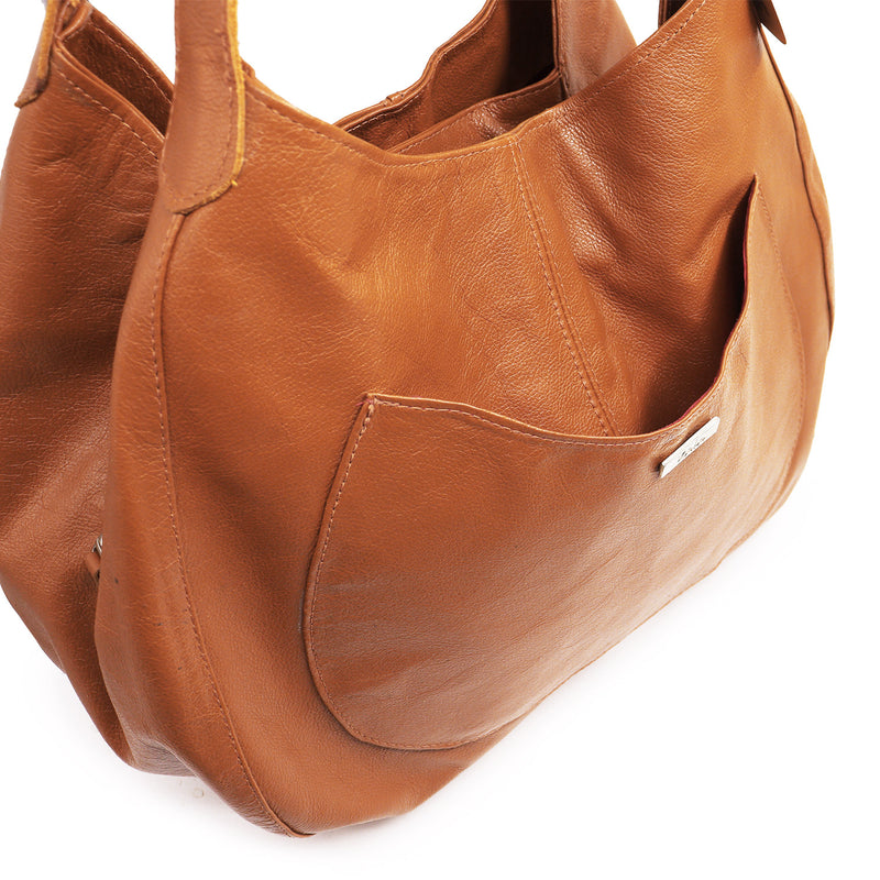 Bolsa shopping feminina de couro caramelo Rebeca