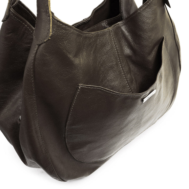 Bolsa shopping feminina de couro castanho Rebeca