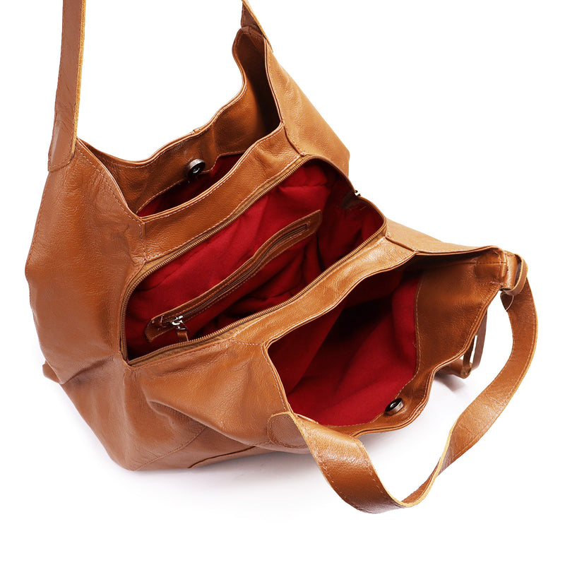 Bolsa shopping feminina de couro caramelo Rebeca
