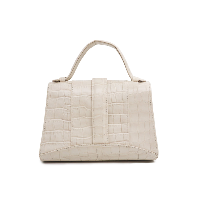 Bolsa de couro croco off white feminina Kamila