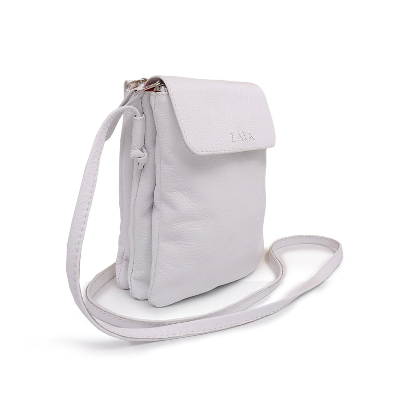 Bolsa tiracolo/transversal feminina de couro champanhe Melissa