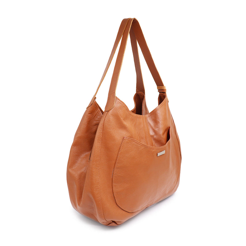Bolsa shopping feminina de couro caramelo Rebeca