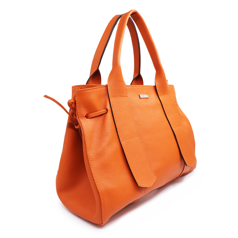 Bolsa feminina shopping de couro laranja Aurora