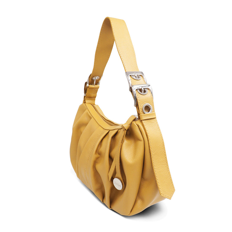 Bolsa feminina de couro amarelo manteiga Rebeca