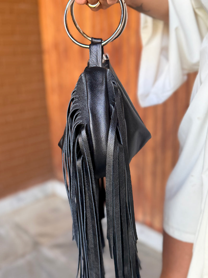 Bolsa feminina de couro legítimo preto Dubai