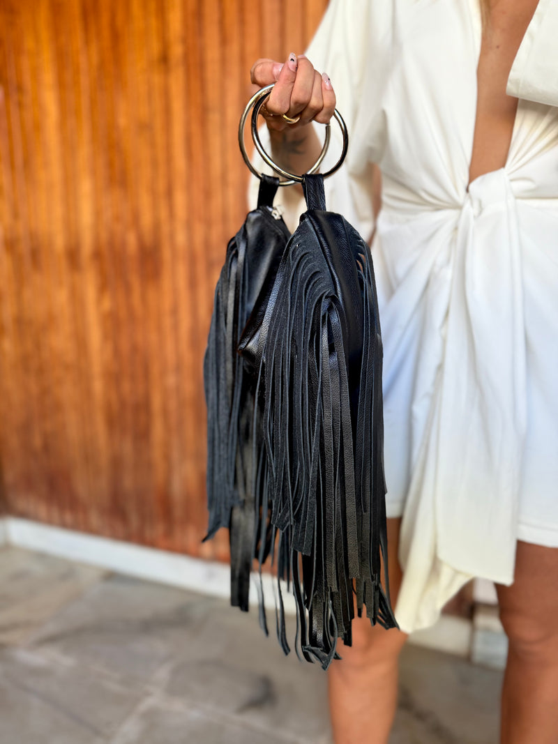 Bolsa feminina de couro legítimo preto Dubai