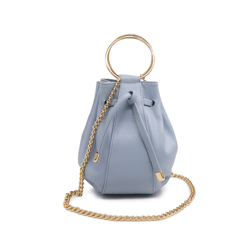 Bolsa feminina de couro legítimo azul celeste Mia