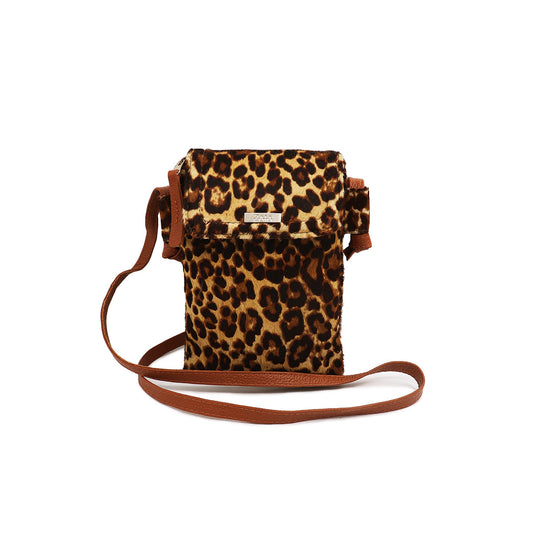 Bolsa tiracolo/transversal feminina de couro animal print onça Melissa