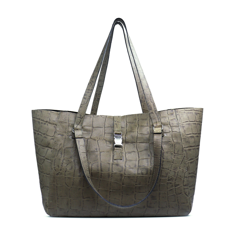 Bolsa feminina de couro croco pistache Antônia