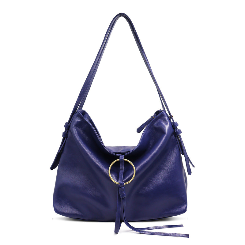 Bolsa feminina de couro azul marinho Helena