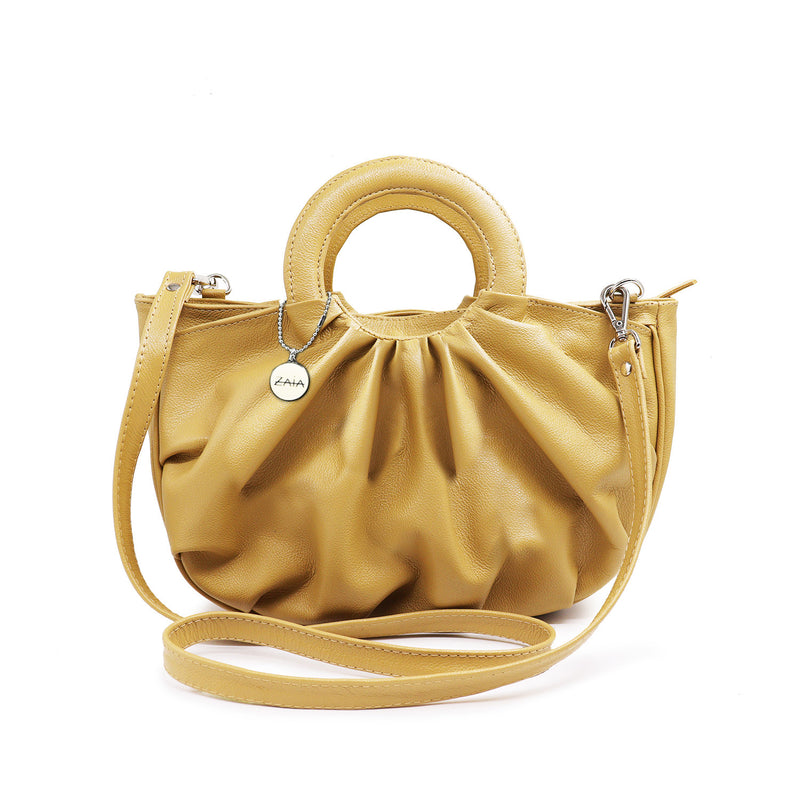 Bolsa feminina de couro amarelo manteiga Liana
