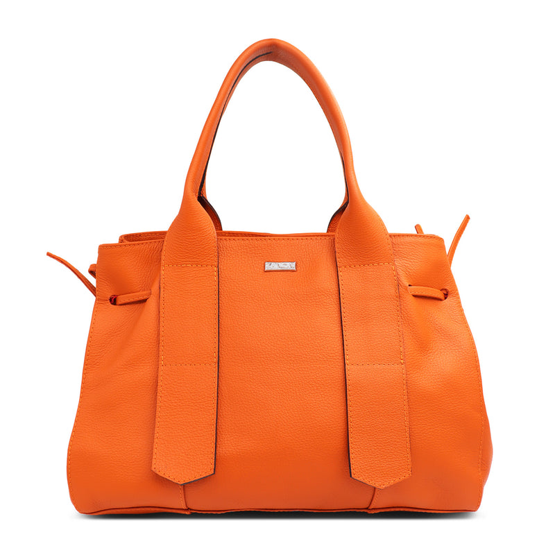 Bolsa feminina shopping de couro laranja Aurora