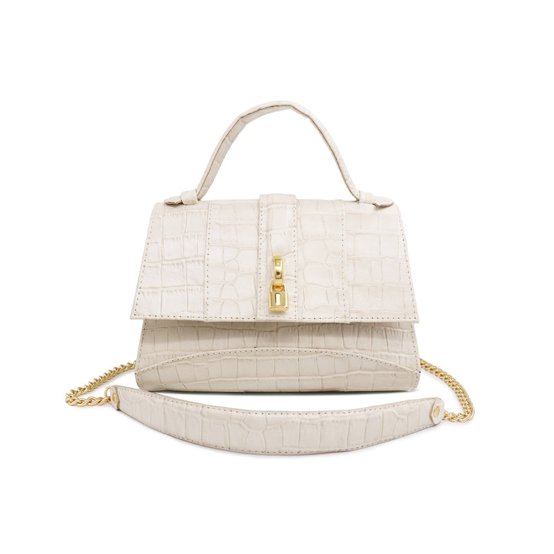 Bolsa de couro croco off white feminina Kamila