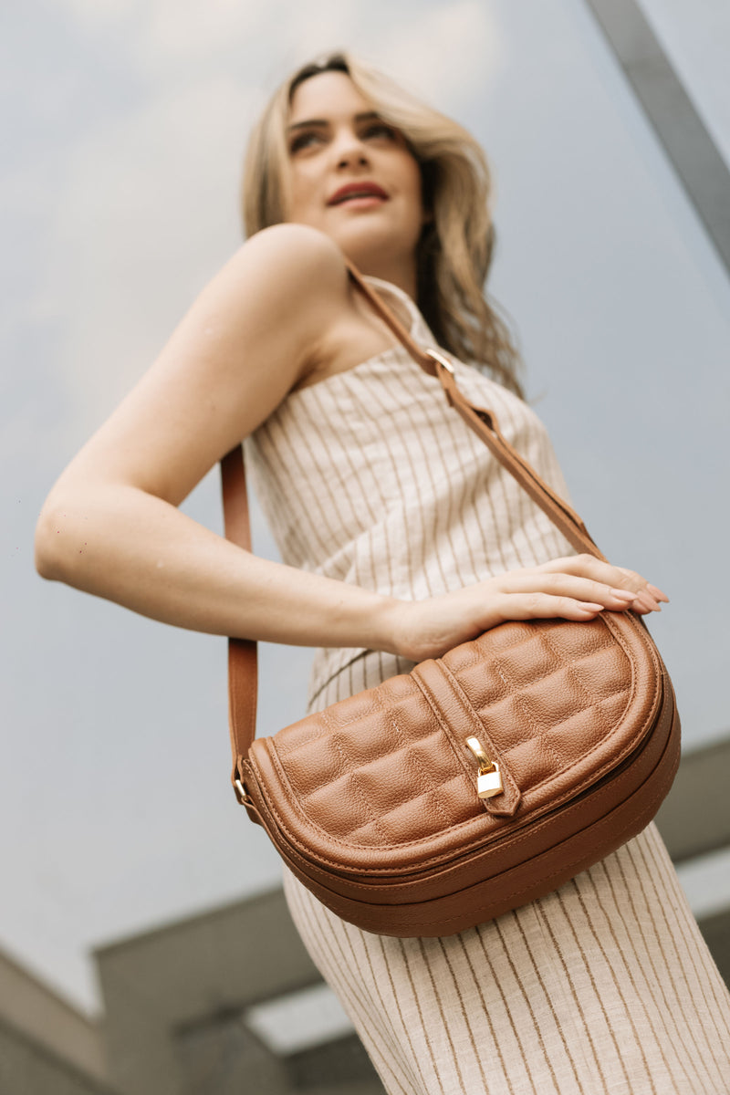 Bolsa de couro feminina caramelo Marina