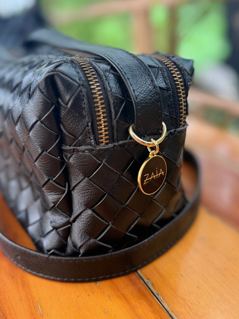 Bolsa feminina de couro tressê preto Londres