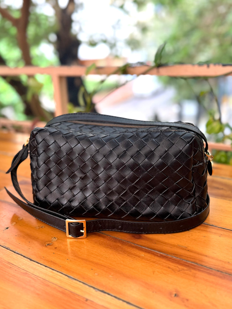 Bolsa feminina de couro tressê preto Londres