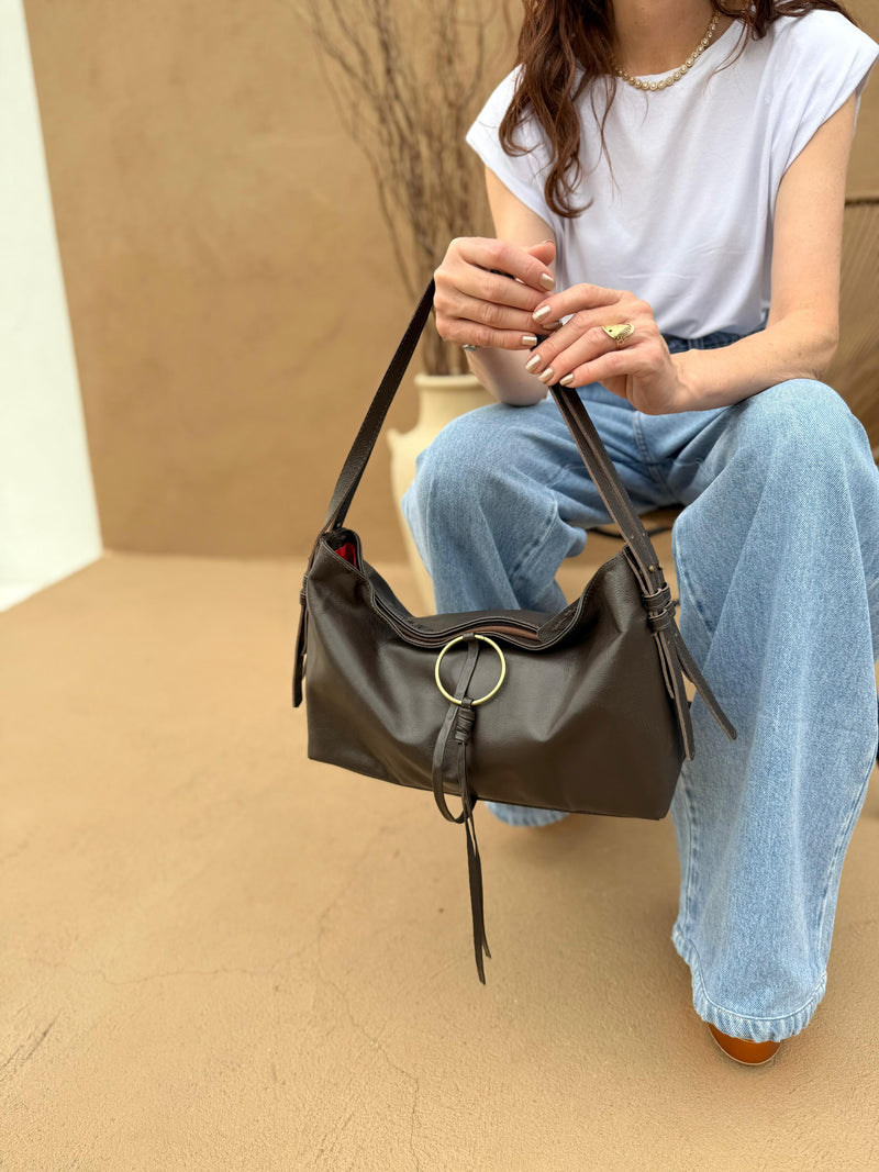 Bolsa feminina de couro marrom Helena