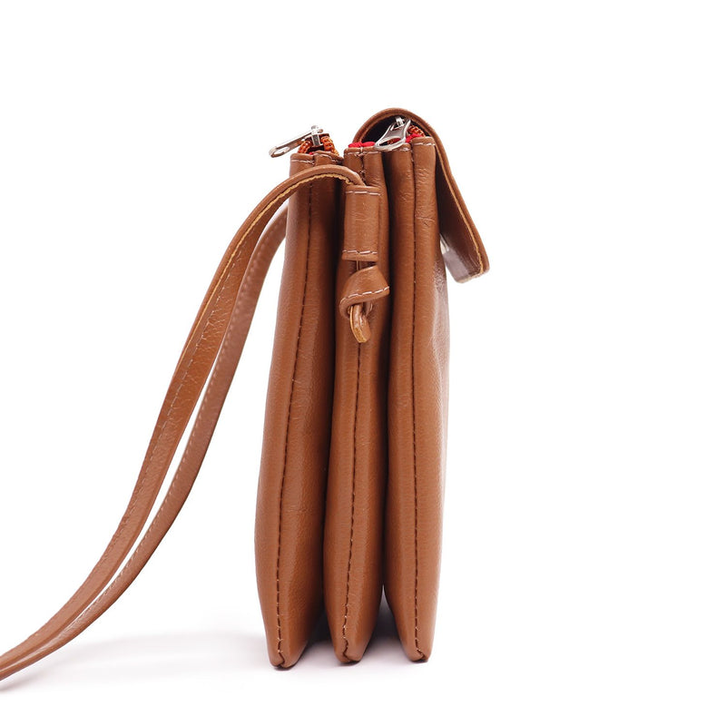 Bolsa tiracolo/transversal feminina de couro caramelo Melissa