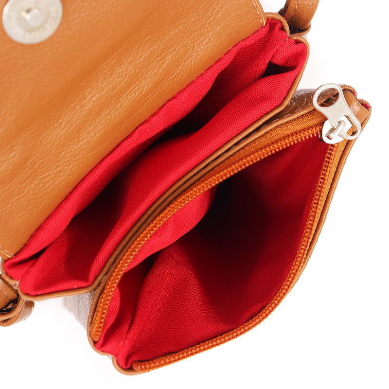 Bolsa tiracolo/transversal feminina de couro caramelo Melissa