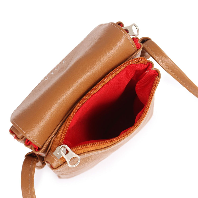 Bolsa tiracolo/transversal feminina de couro caramelo Melissa