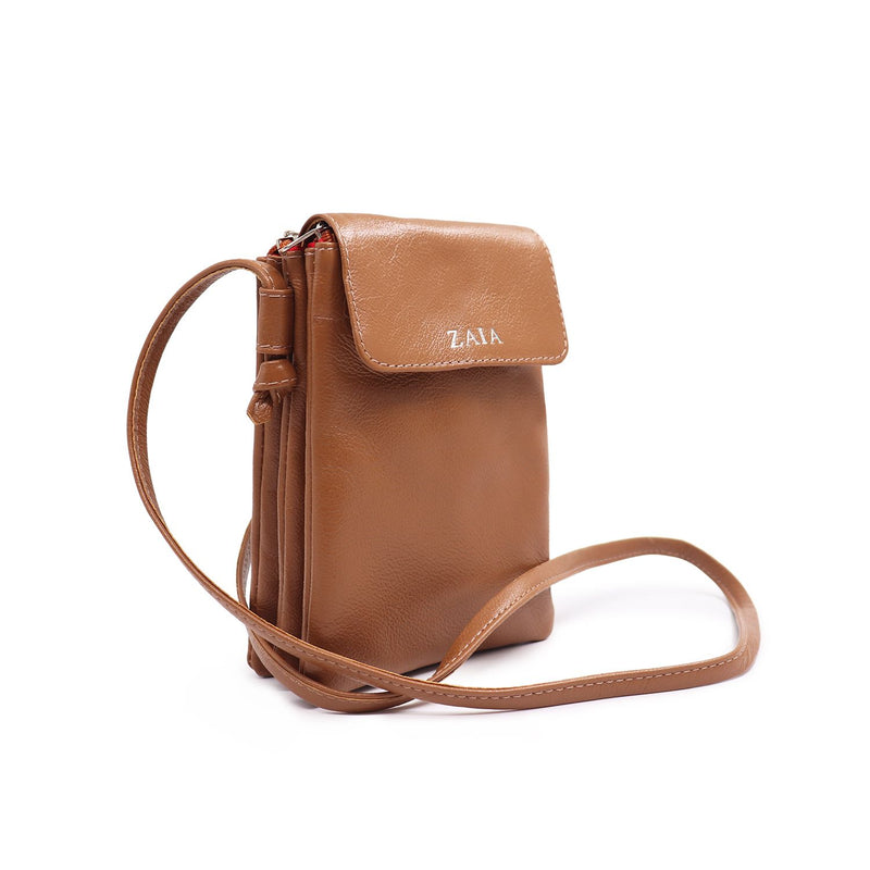 Bolsa tiracolo/transversal feminina de couro caramelo Melissa