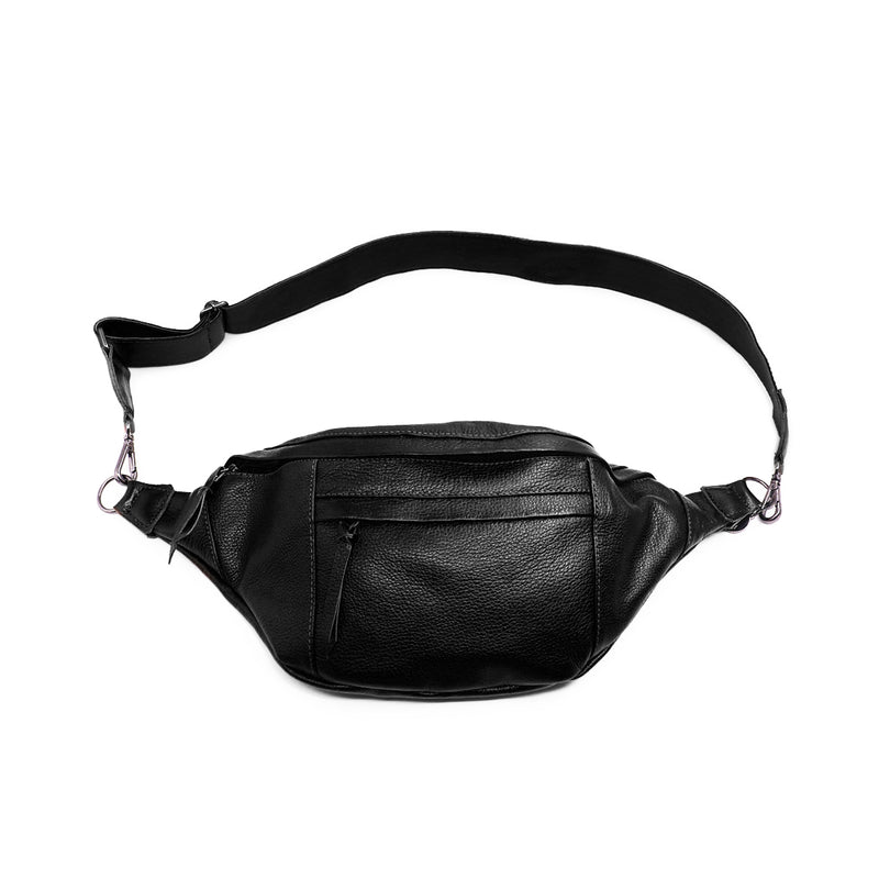 Pochete cross Bag feminina de couro preta Eloá