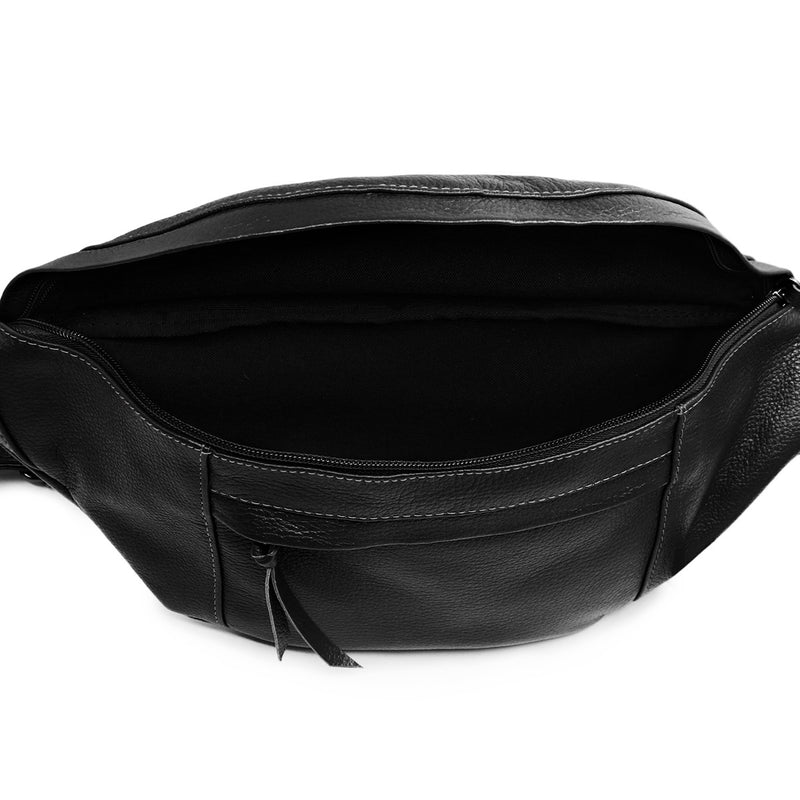 Pochete cross Bag feminina de couro preta Eloá