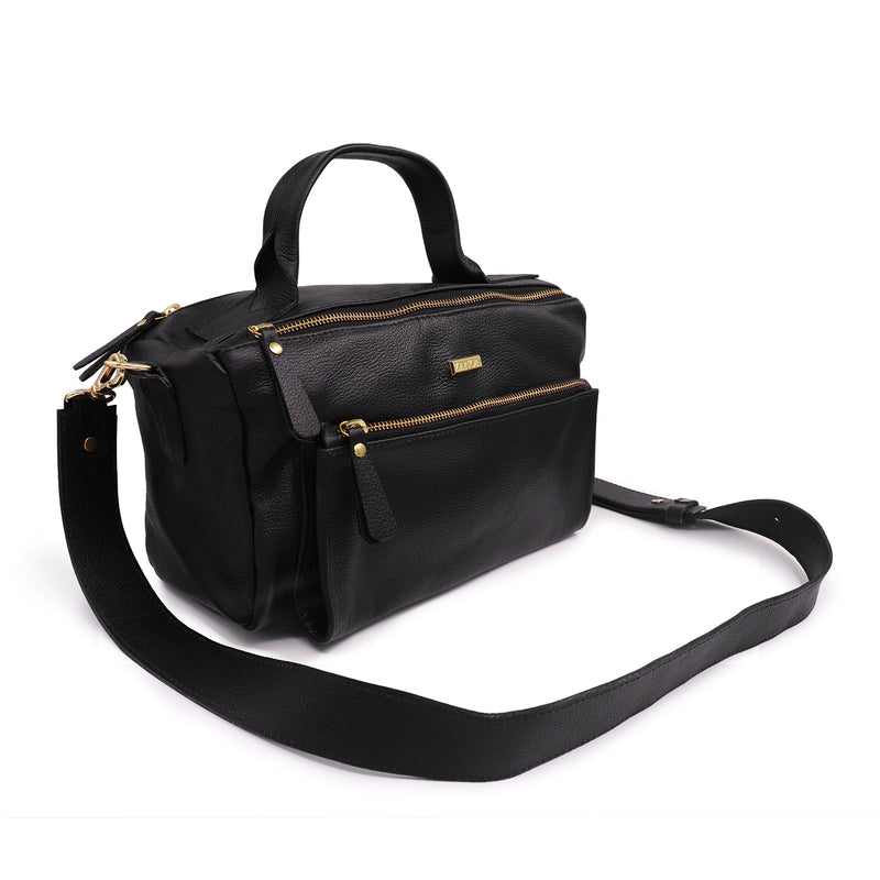 Bolsa de couro feminina tiracolo preta Janaina