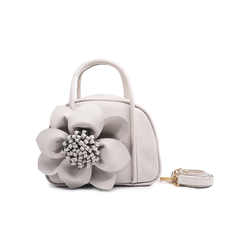 Bolsa feminina de couro média flor off white Liz