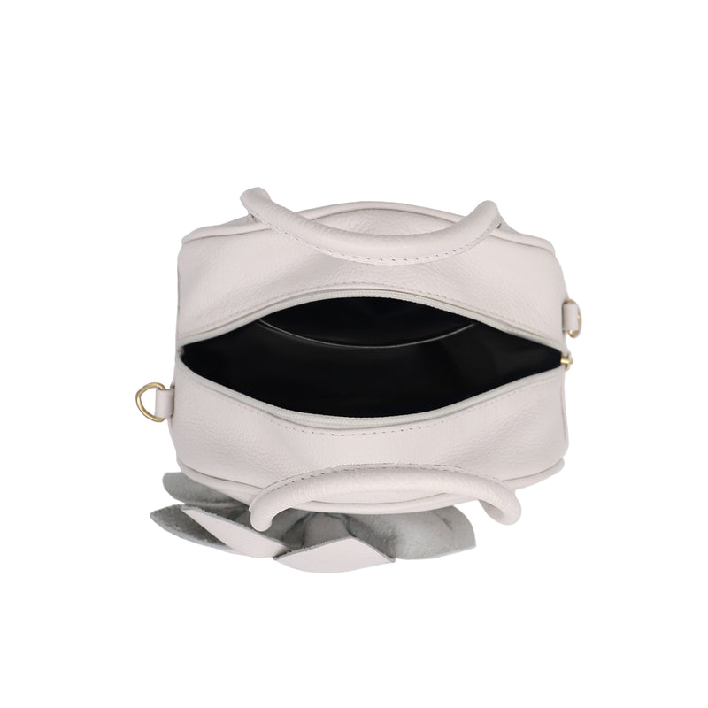 Bolsa feminina de couro média flor off white Liz