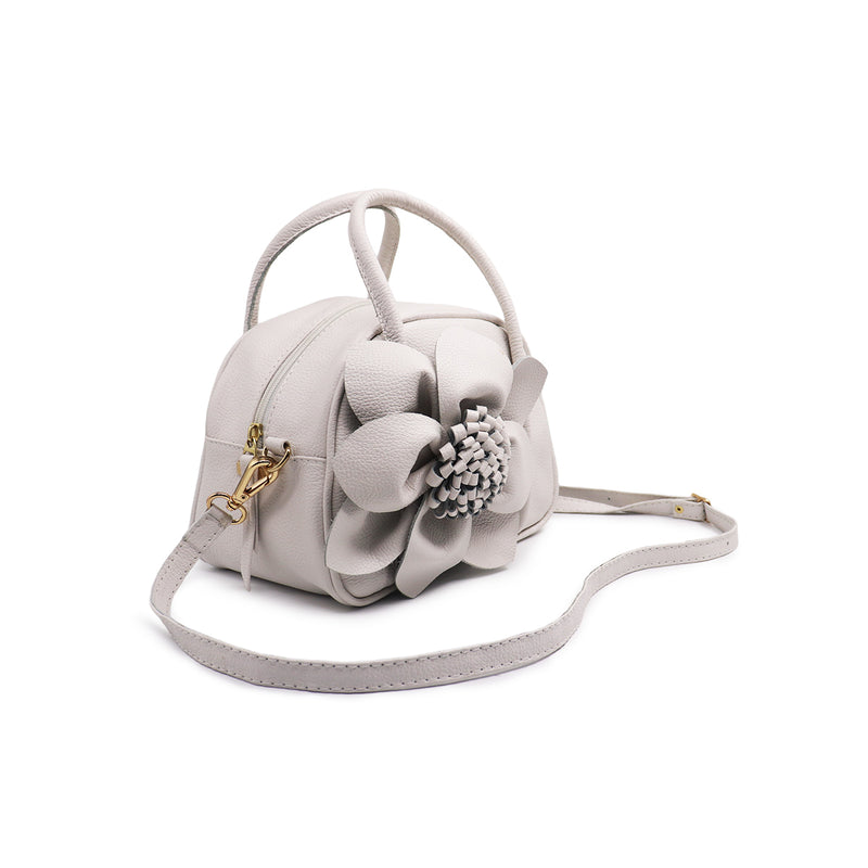 Bolsa feminina de couro média flor off white Liz