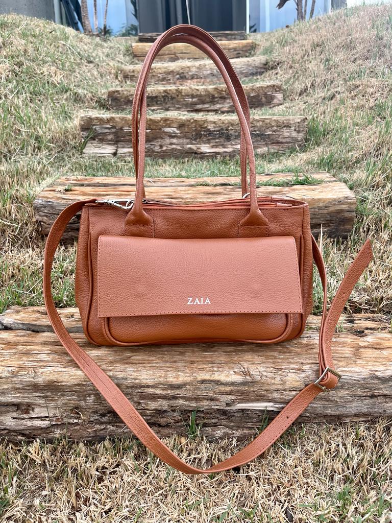 Bolsa feminina de couro transversal caramelo Katia
