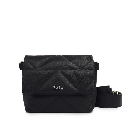Bolsa feminina de couro transversal e matelassê preta Elisa
