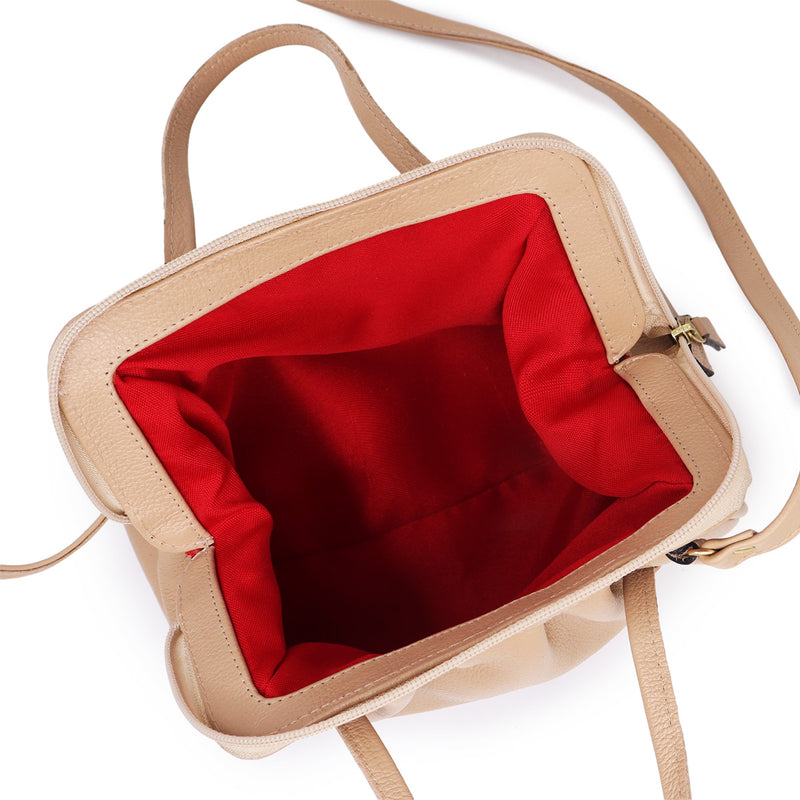 Bolsa feminina de couro transversal nude Bianca