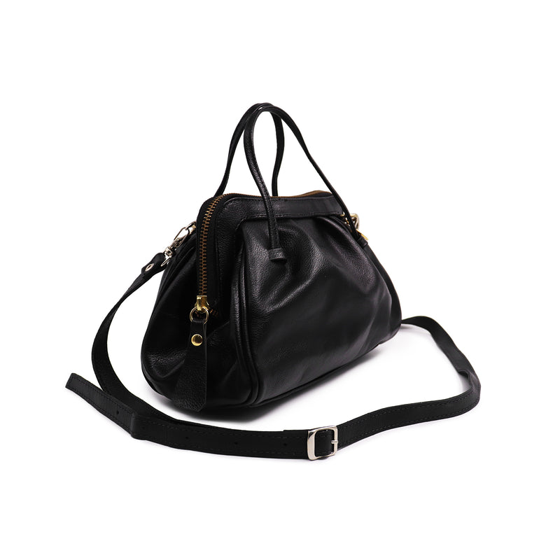Bolsa feminina de couro transversal dourada metalizado Bianca