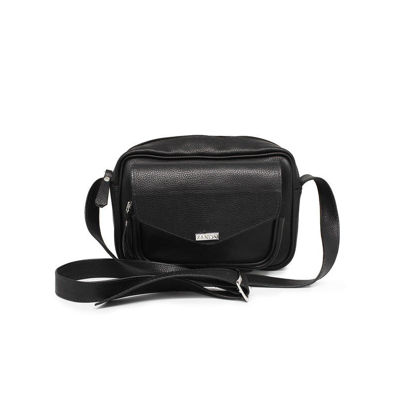 Bolsa feminina de couro transversal preta Barbara