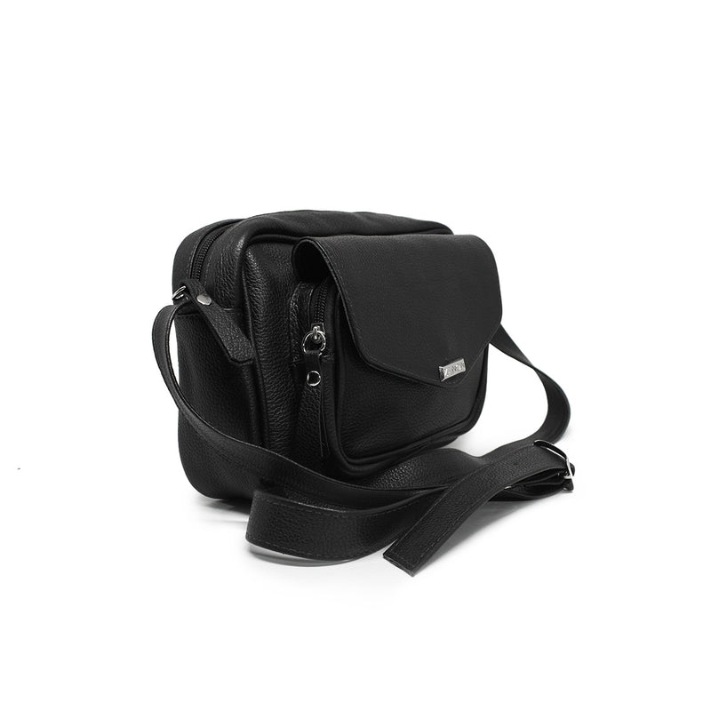 Bolsa feminina de couro transversal preta Barbara