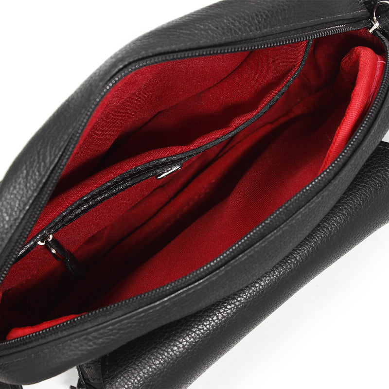 Bolsa feminina de couro transversal preta Barbara
