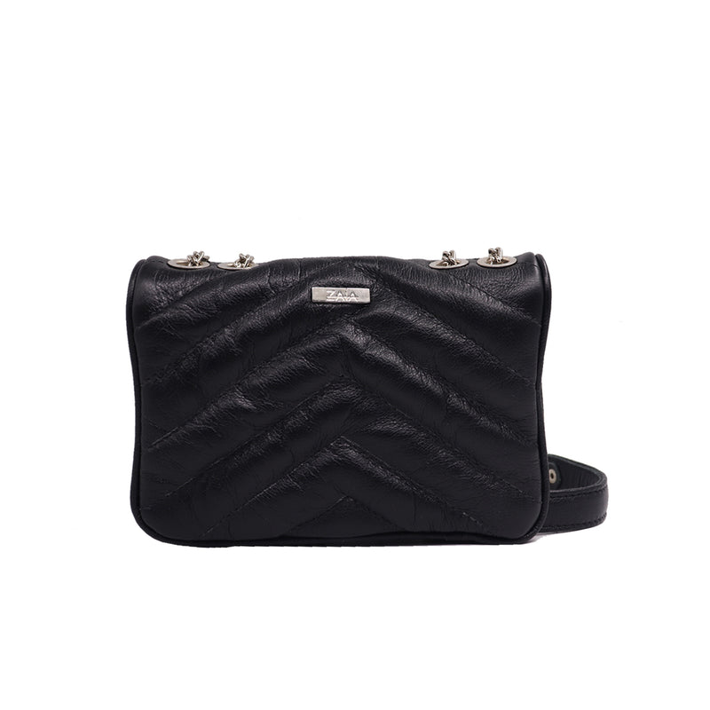 Bolsa feminina de couro transversal preta Maya