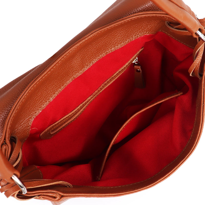 Bolsa feminina de ombro e transversal média de couro caramelo Cloe