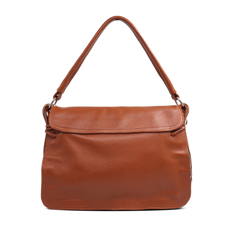 Bolsa feminina de ombro e transversal média de couro caramelo Cloe