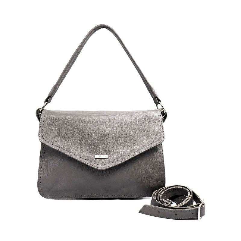 Bolsa feminina de ombro e transversal média de couro grafite Cloe