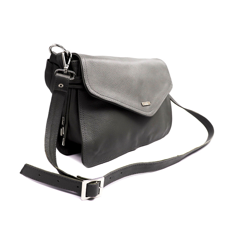 Bolsa feminina de ombro e transversal média de couro grafite Cloe