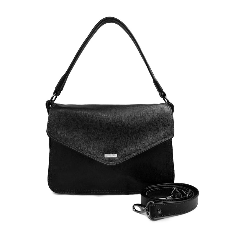 Bolsa feminina de ombro e transversal média de couro preta Cloe